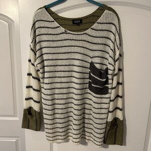 Gigio boutique Striped Knit Sweater - Cream and Olive - small (more like m/l)